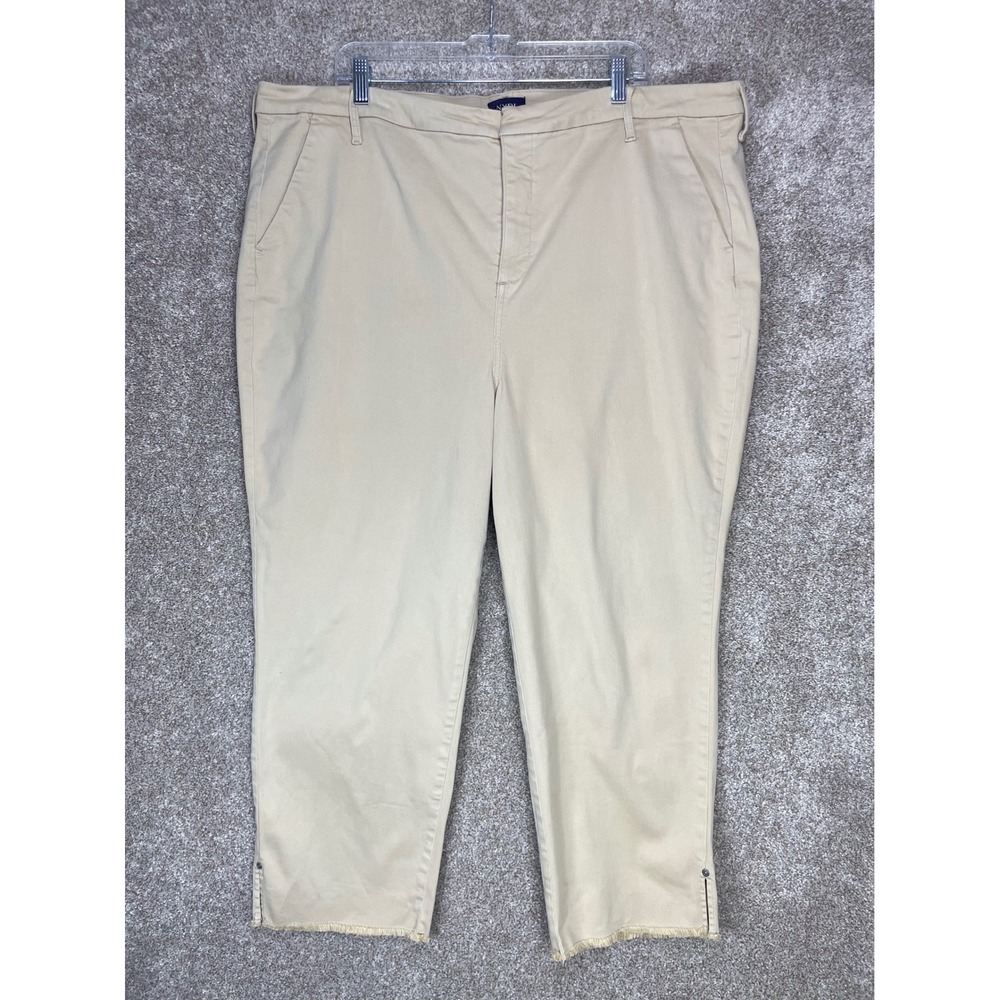 NYDJ Lift Tuck Straight Leg Pants Womens 20 Beige Frayed Hem Stretch Office Chic